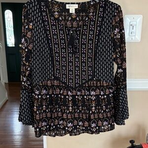 Style & Co. Black and Purple Patterned Blouse
